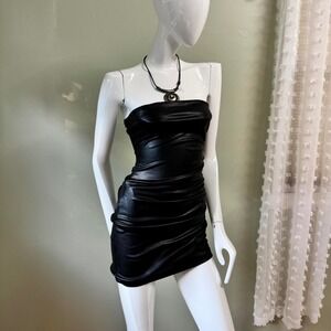 ZARA Black Faux Leather Strapless Mini Dress – Size‎ XS (US 30 / EUR 32)